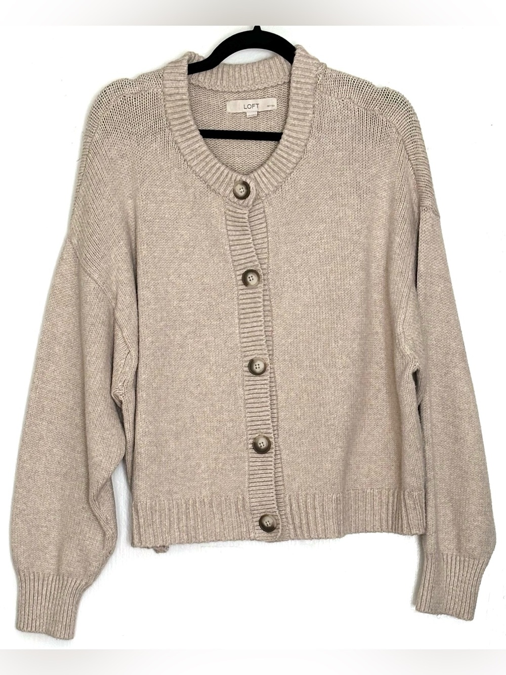 LOFT Oversized Chunky Cardigan Silver Strand Heather Size LP - Picture 2 of 5
